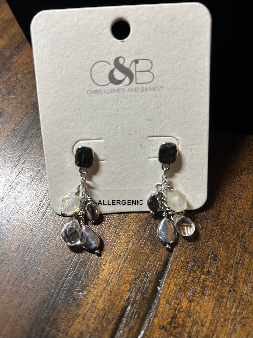 Christopher & Banks Silver and Cream Dangle Cluster Earrings